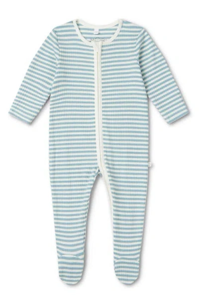 Mori Babies'  Rib Stripe Footie In Sea Stripe