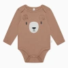 Mori Ribbed Bear Face Long Sleeve Bodysuit In Brown