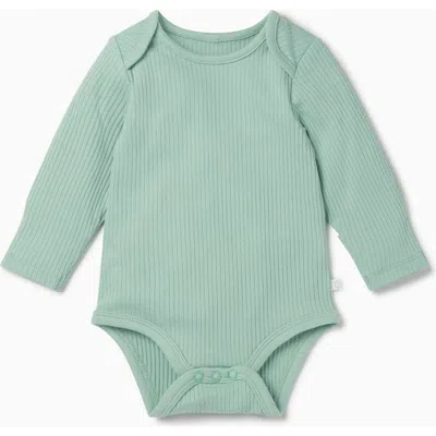 Mori Kids'  Ribbed Long Sleeve Bodysuit In Green