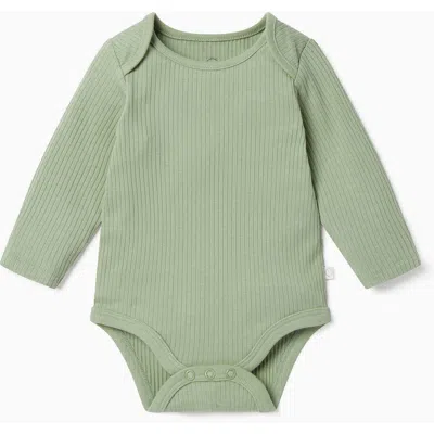 Mori Kids'  Ribbed Long Sleeve Bodysuit In Green