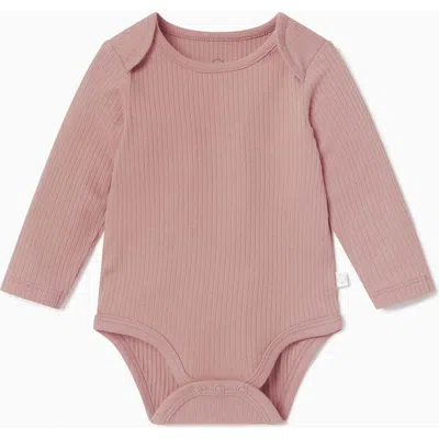Mori Kids'  Ribbed Long Sleeve Bodysuit In Pink