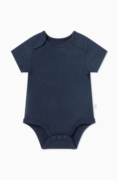 Mori Kids'  Ribbed Short Sleeve Bodysuit In Blue