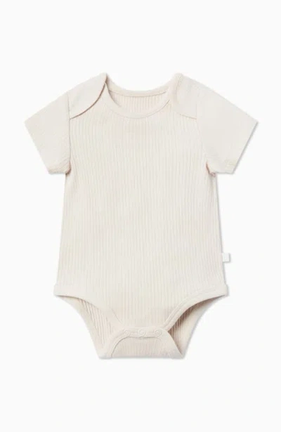 Mori Kids'  Ribbed Short Sleeve Bodysuit In Nude