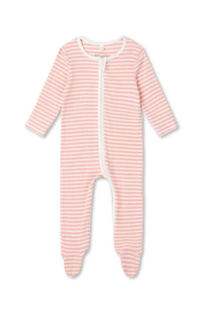 Mori Babies'  Ribbed Stripe Two Way Zip-up Sleepsuit In Pink