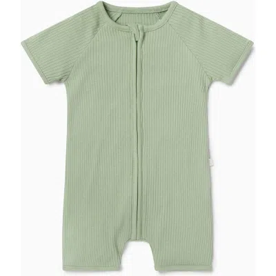 Mori Kids'  Ribbed Summer Zip-up Sleepsuit In Green