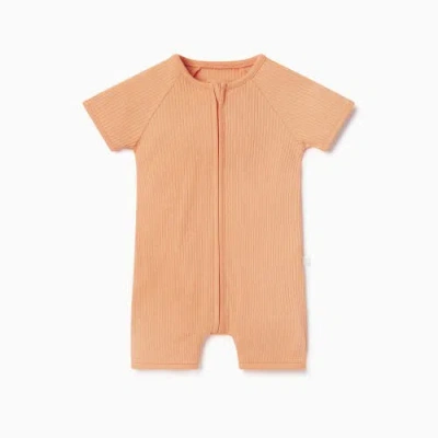 Mori Kids'  Ribbed Summer Zip-up Sleepsuit In Orange