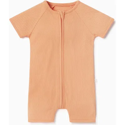 Mori Kids'  Ribbed Summer Zip-up Sleepsuit In Orange