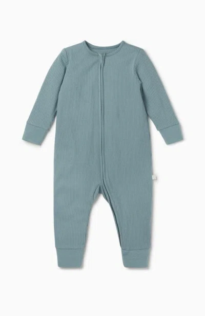 Mori Babies'  Ribbed Two Way Zip-up Sleepsuit In Blue