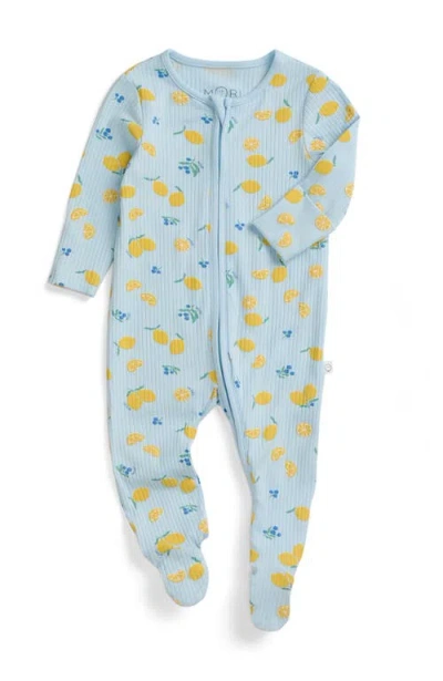 Mori Babies'  Ribbed Two Way Zip-up Sleepsuit In Blue