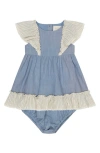 Mori Babies'  Ruffle Organic Cotton Gauze Dress & Bloomers In Blue