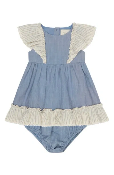 Mori Babies'  Ruffle Organic Cotton Gauze Dress & Bloomers In Blue