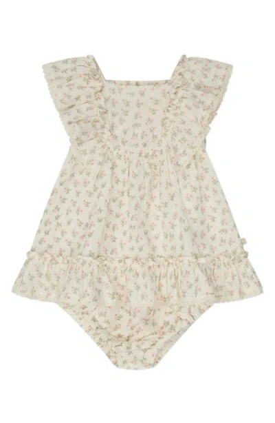 Mori Babies'  Ruffle Organic Cotton Gauze Dress & Bloomers In Grass Floral