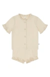 Mori Ruffle Short Sleeve Rib Cardigan & Shorts Set In Cream Frill