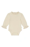 Mori Babies'  Ruffle Trim Long Sleeve Rib Bodysuit In Cream Frill