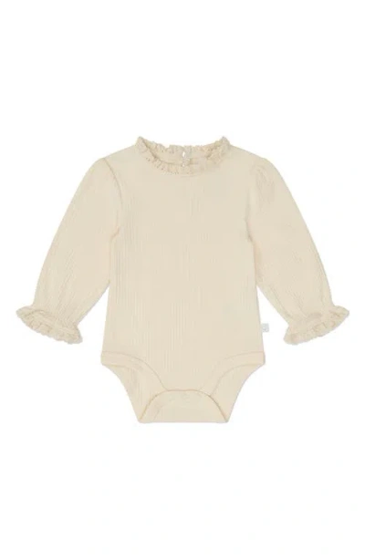 Mori Babies'  Ruffle Trim Long Sleeve Rib Bodysuit In Cream Frill