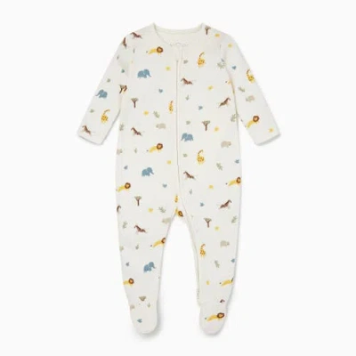 Mori Babies'  Safari Print Two Way Zip-up Sleepsuit In White
