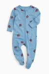 Mori Snowy Car Two Way Zip-up Sleepsuit In Blue