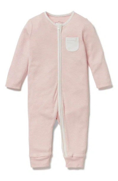 Mori Babies' Stripe Fitted One-piece Pyjamas In Blush Stripe