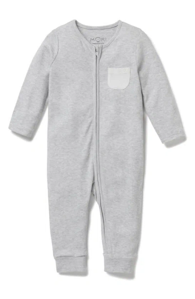Mori Babies' Stripe Fitted One-piece Pyjamas In Grey Marl