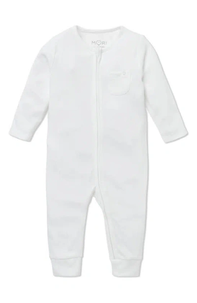 Mori Kids' Stripe Fitted One-piece Pajamas In White