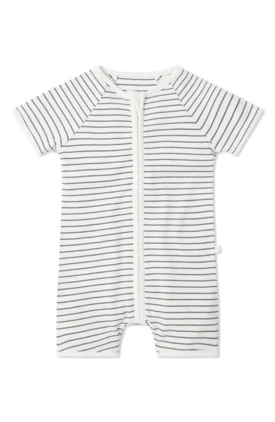 Mori Babies' Stripe Fitted One-piece Short Pyjamas In Grey Stripe