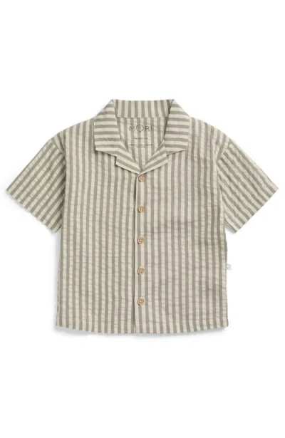 Mori Kids'  Stripe Seersucker Shirt In Green