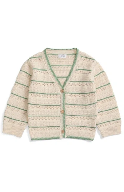 Mori Kids'  Stripe V-neck Knit Cardigan In Neutral