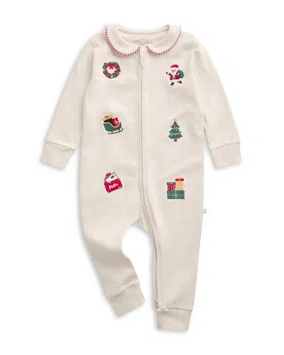 Mori Unisex Christmas Embroidered Two Way Zip Up Sleepsuit Coverall - Baby In Red