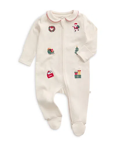Mori Unisex Christmas Embroidered Two Way Zip Up Sleepsuit Footie - Baby In Neutral