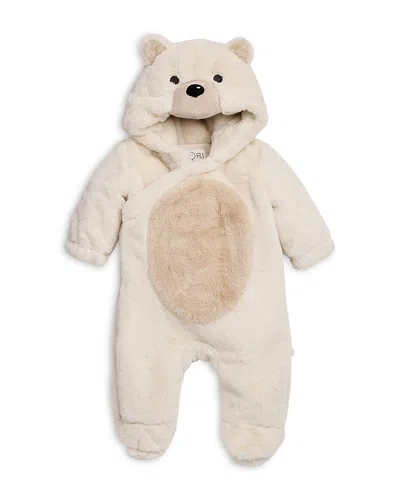 Mori Unisex Faux Fur Polar Bear Hooded Footed Pramsuit Coverall - Baby In Neutral