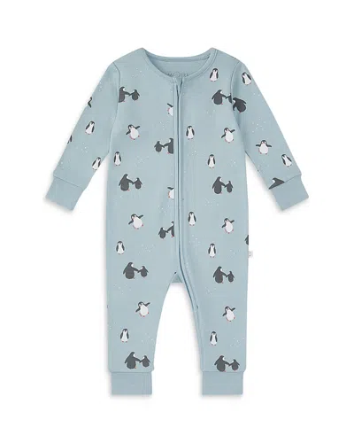 Mori Unisex Penguin Print Two Way Zip Romper - Baby In Transparent