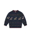Mori Unisex Reindeer Fair Isle Reindeer Sweater - Baby In Navy