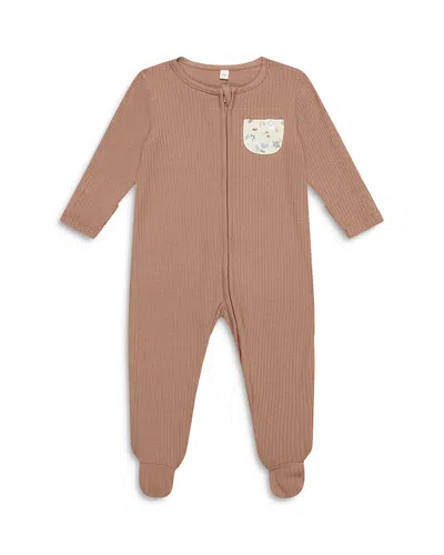 Mori Rib Fitted One-piece Footed Pajamas In Brown
