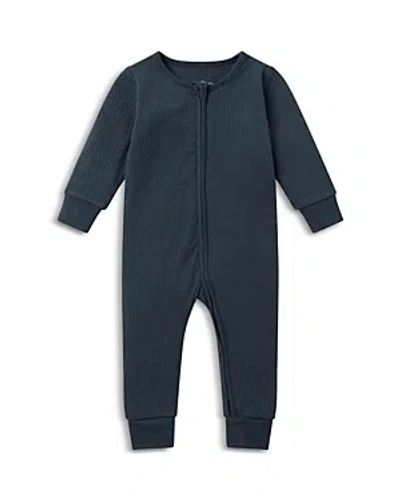 Mori Unisex Ribbed Clever Zip Romper - Baby In Ribbed Navy