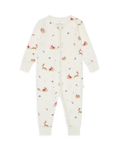 Mori Unisex Santa Print Two Way Zip Romper - Baby In Christmas