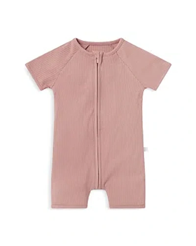 Mori Unisex Short Sleeve Zip Romper - Baby In Pink
