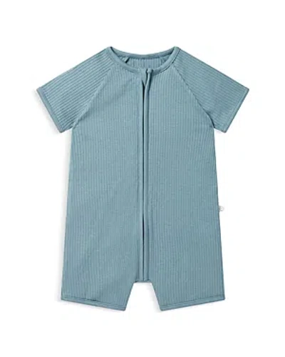 Mori Unisex Short Sleeve Zip Romper - Baby In Blue