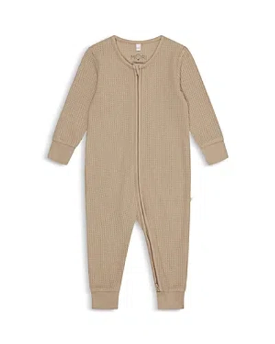 Mori Unisex Waffle Knit Clever Zip Romper - Baby In Seasame