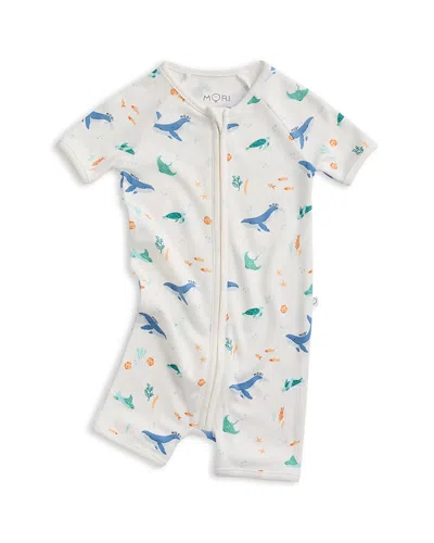 Mori Unisex Whale Print Zip Up Sleepsuit - Baby In White