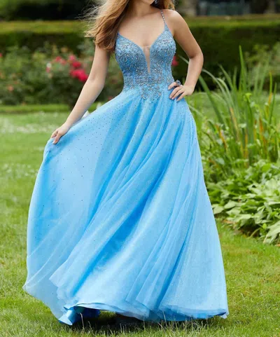 Morilee Beaded Crystal A-line Prom Dress In Blue