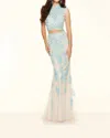 Morilee Beaded Lace Gown In Aqua/nude In Blue