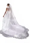 Morilee Beaded With Rhinestones Cathedral Length Lace Wedding Veil In Ivory In White