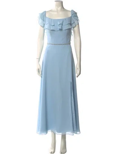 Pre-owned Morilee By Madeline Gardner Bateau Neckline Long Dress In Blue