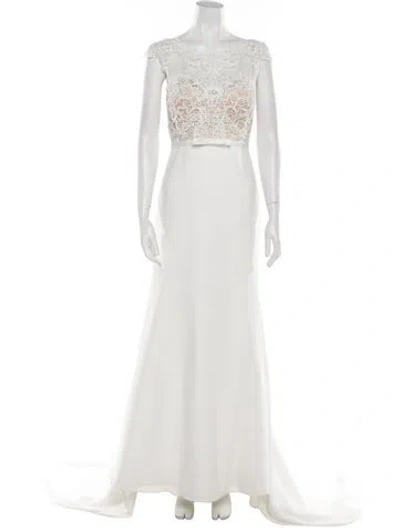 Pre-owned Morilee By Madeline Gardner Bateau Neckline Long Dress In White