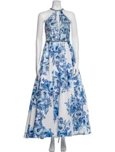 Pre-owned Morilee By Madeline Gardner Floral Print Long Dress In Blue