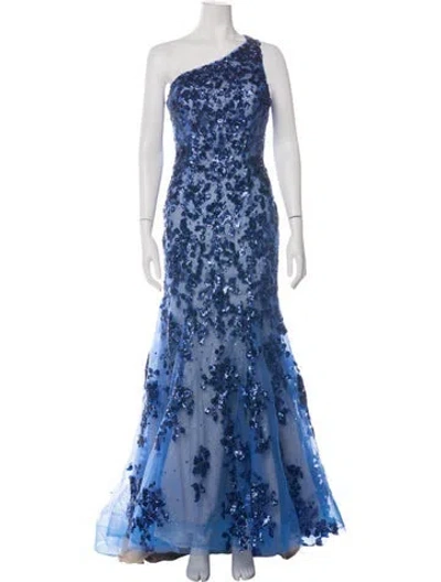 Pre-owned Morilee By Madeline Gardner Floral Print Long Dress In Blue