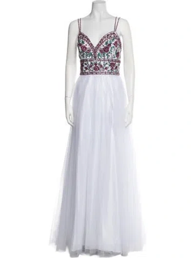 Pre-owned Morilee By Madeline Gardner Floral Print Long Dress W/ Tags In White