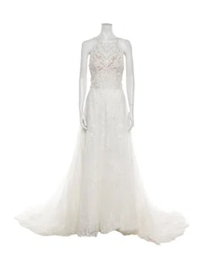 Pre-owned Morilee By Madeline Gardner Halterneck Long Dress In White