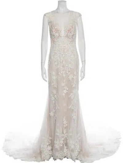 Pre-owned Morilee By Madeline Gardner Lace Pattern Long Dress In Gray