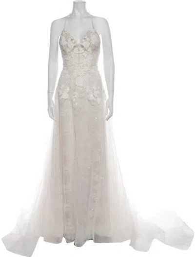 Pre-owned Morilee By Madeline Gardner Lace Pattern Long Dress In Gray